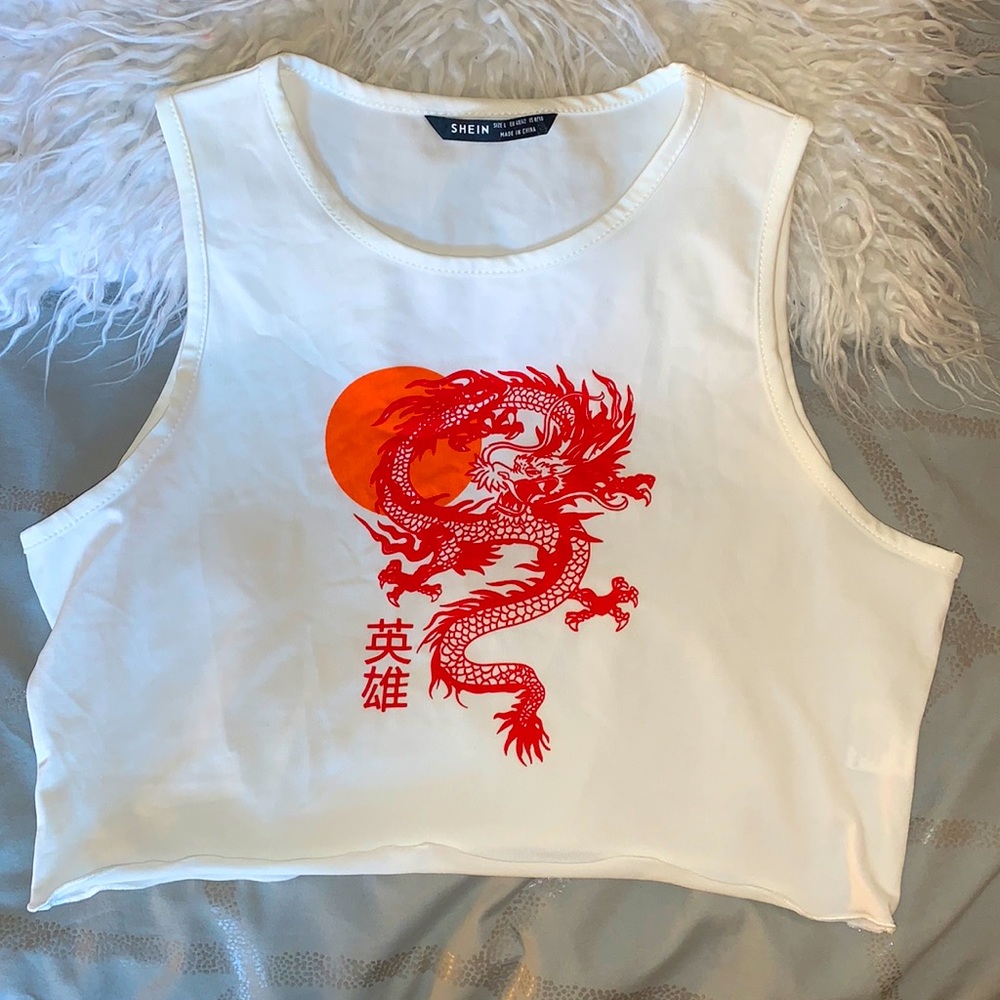 Dragon & Sun Print Crop Tank Top